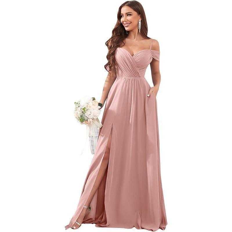 1011 new evening dress European and American bridesmaid dress suspender long dress solid color banquet evening dress