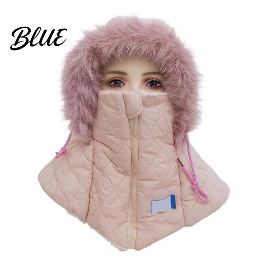 Quilted Hat for Hood Zipper Balaclava Hat Women Winter Cold Weather Face Mask Closure Fuzzy