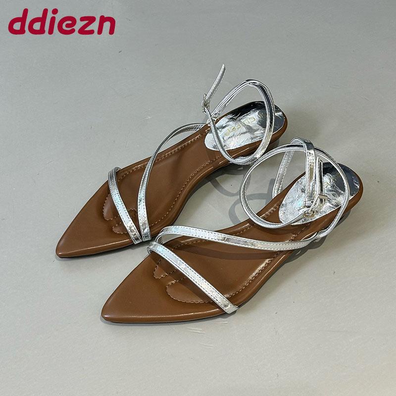 Fashion Female Shallow Footwear Ladies Low Heel Sandals Shoes Summer Spring Fashion Pointed Toe Elegant Women Heeled Sandals Shoes