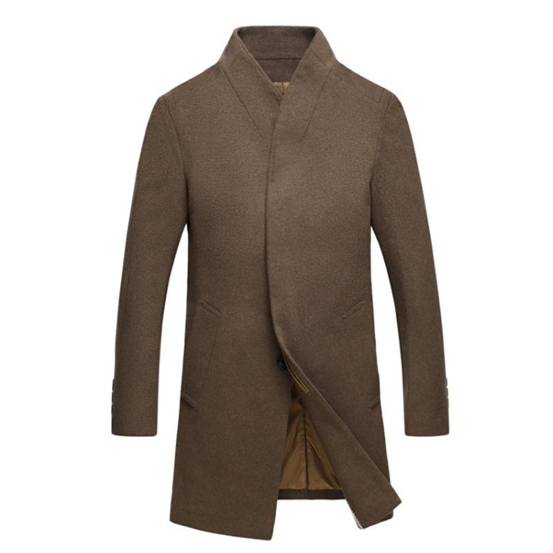 Luxurious Mens Winter Formal Trench Coat Double Breasted Long Wool Jacket Outwear