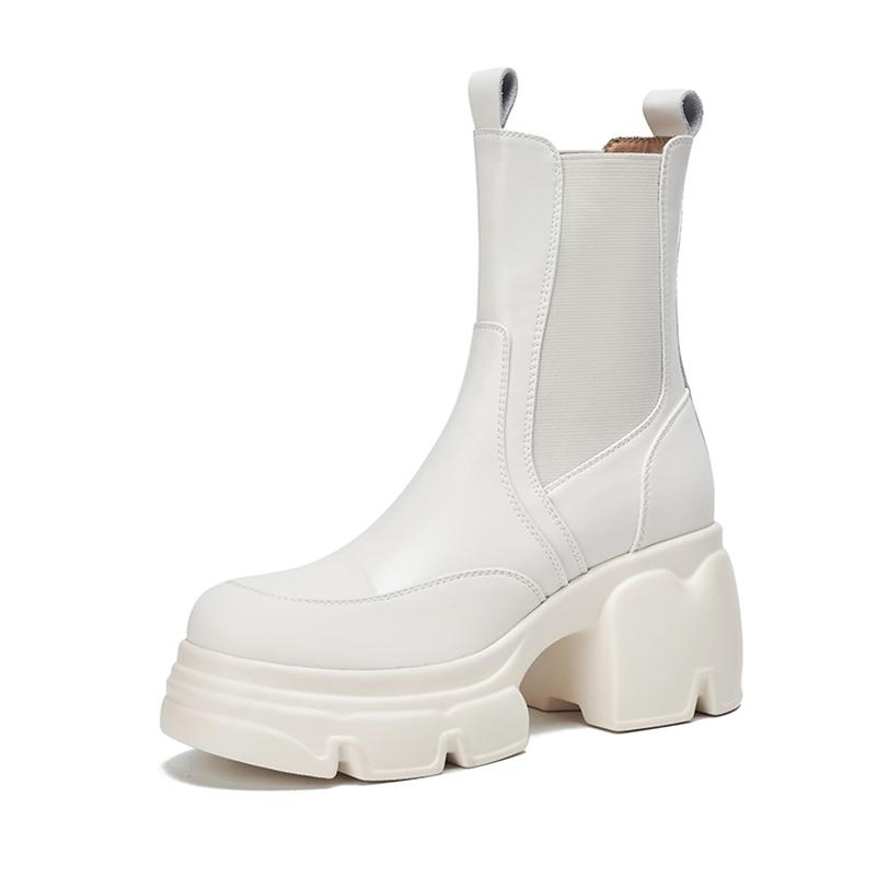 

Meotina Жіночі ботильйони з натуральної шкіри з круглим носком Платформа на товстих високих підборах Короткі черевики Челсі Модне жіноче взуття осінь-зима 39 бежевий