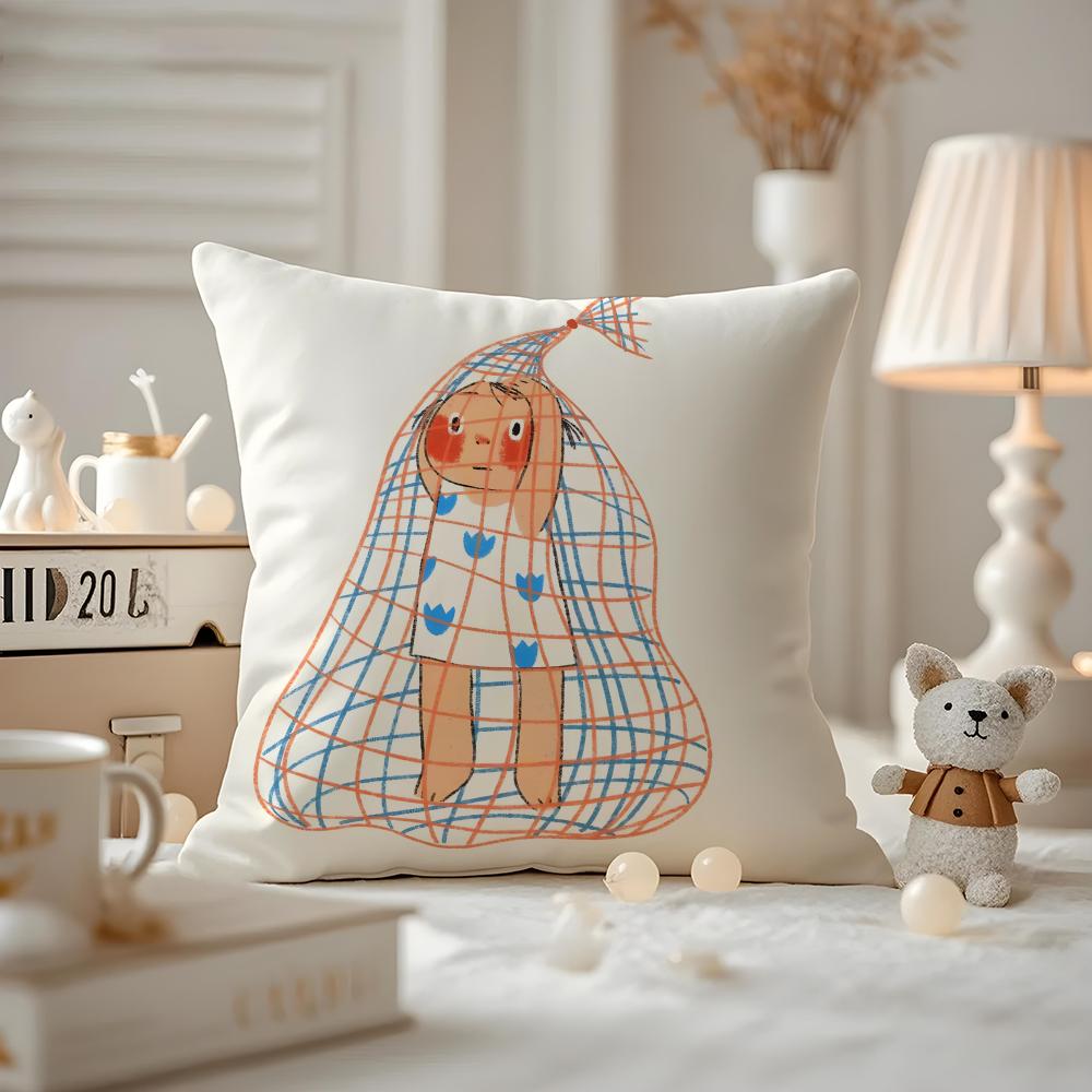 Illustrations Of Everyday Life Cushion Cover Pattern Printed Pillowcase For Living Room Sofa Cushion Cover & Bedroom Decor