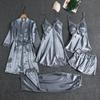 5-piece Set of Women's Sleepwear Sexy Silk Nightgown Lace Satin Nightgown V-neck Vest Breathable Comfortable Women's Nightgown