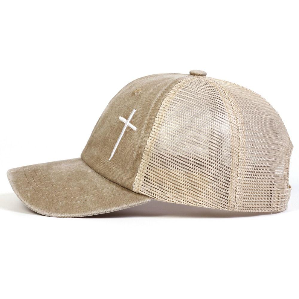 Breathable Cross Embroidery Hat with Mesh Peaked Cap Fashion Hip Hop Baseball Cap  Outdoor