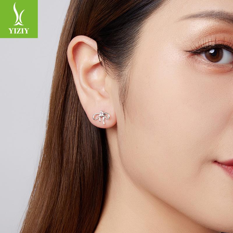 Water Drop Zircon Bow Stud Earrings, Elegant And Romantic Girl'S Heart S925 Sterling Silver Stud Earrings.