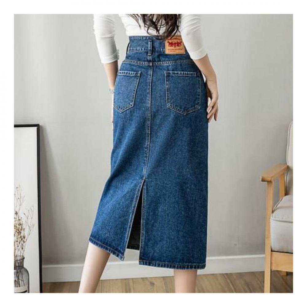 Navava Women S Vintage Hem Slit Denim Skirt nS340