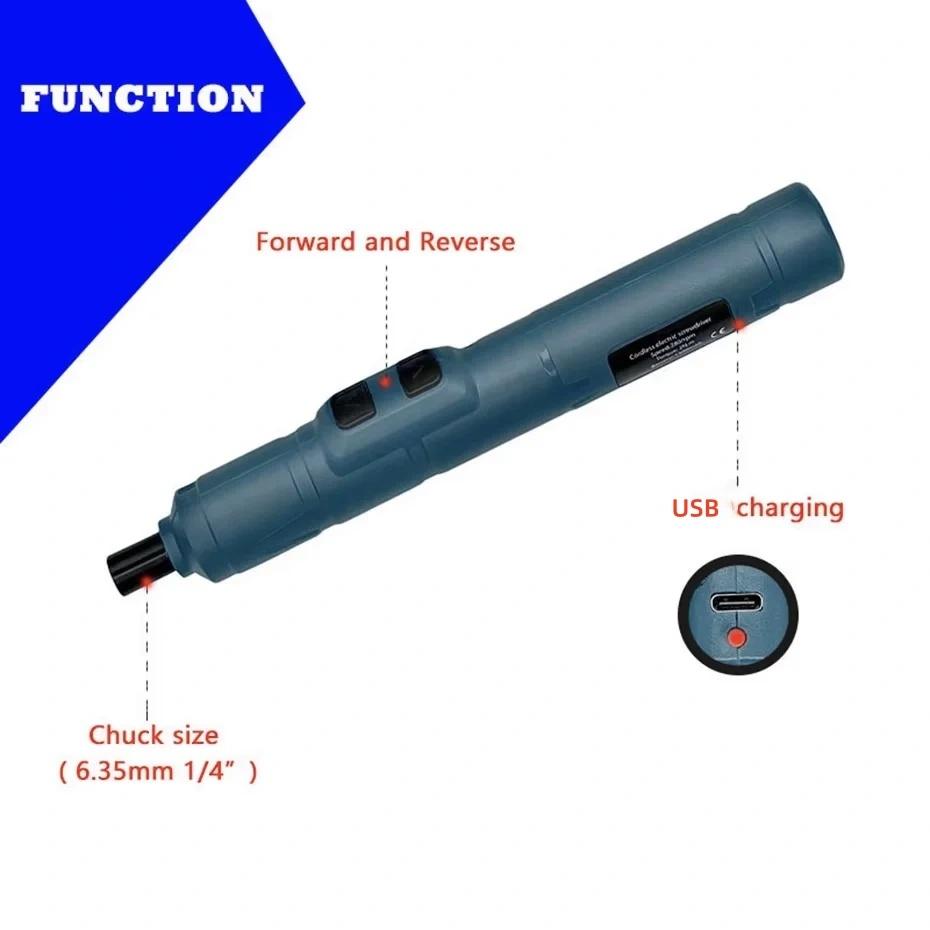 Mini Destornillador Eléctrico Inalámbrico 3.6V Li-ion Torque Ajustable Kit de Herramientas Portátil Reparación de Electrónica Bricolaje para el Hogar Azul