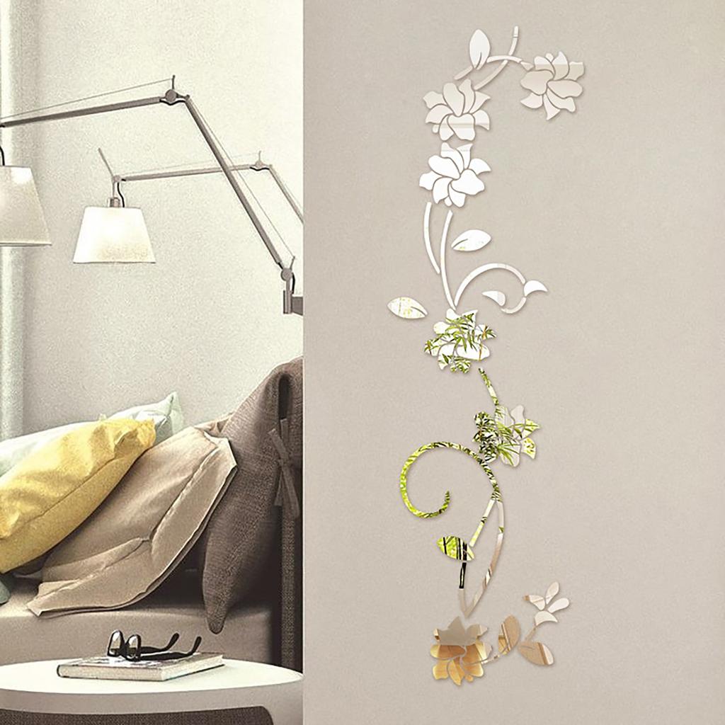 Flower Rattan Acrylic Mirror Wall Paste Three-dimensional Wall Paste Living Room Porch Bedroom Room Background Wall Decoration Mirror Paste