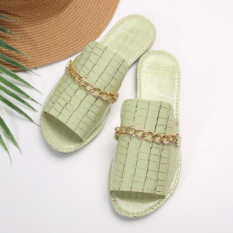 Oversized Flat Slippers with Crocodile Pattern Chain Casual Shoes for Women