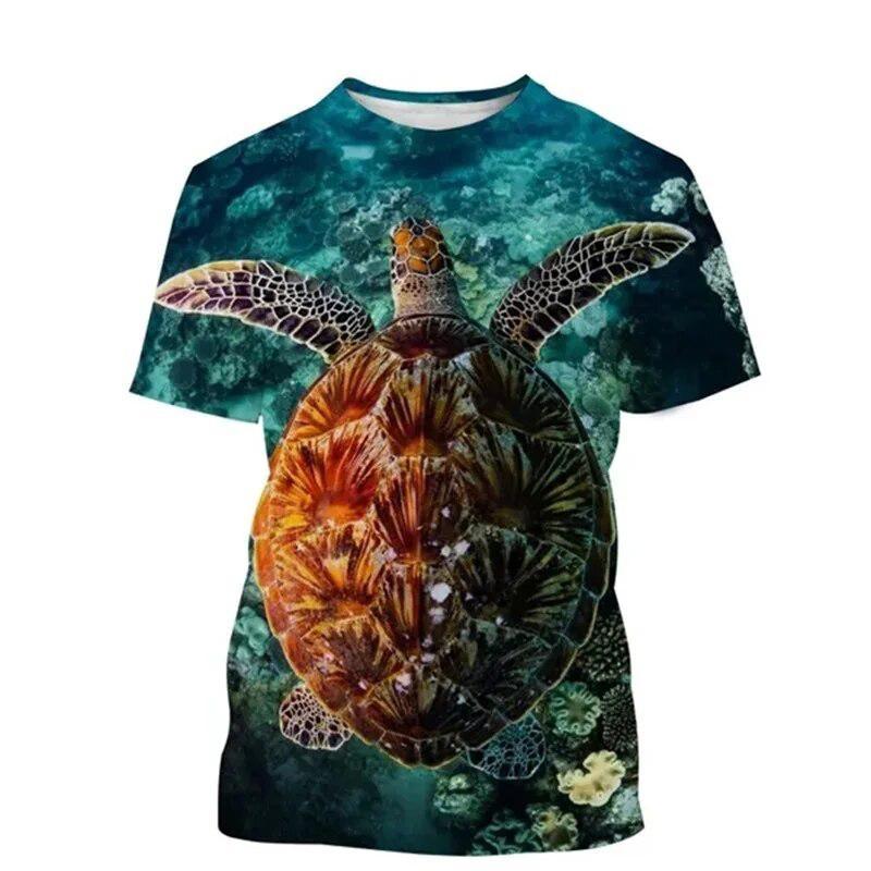 Underwater World Animal T-shirt Men's Clothing 3D Print Funny Sea Tortoise T Shirts Casual Harajuku Outdoor Trend Round Neck Tee