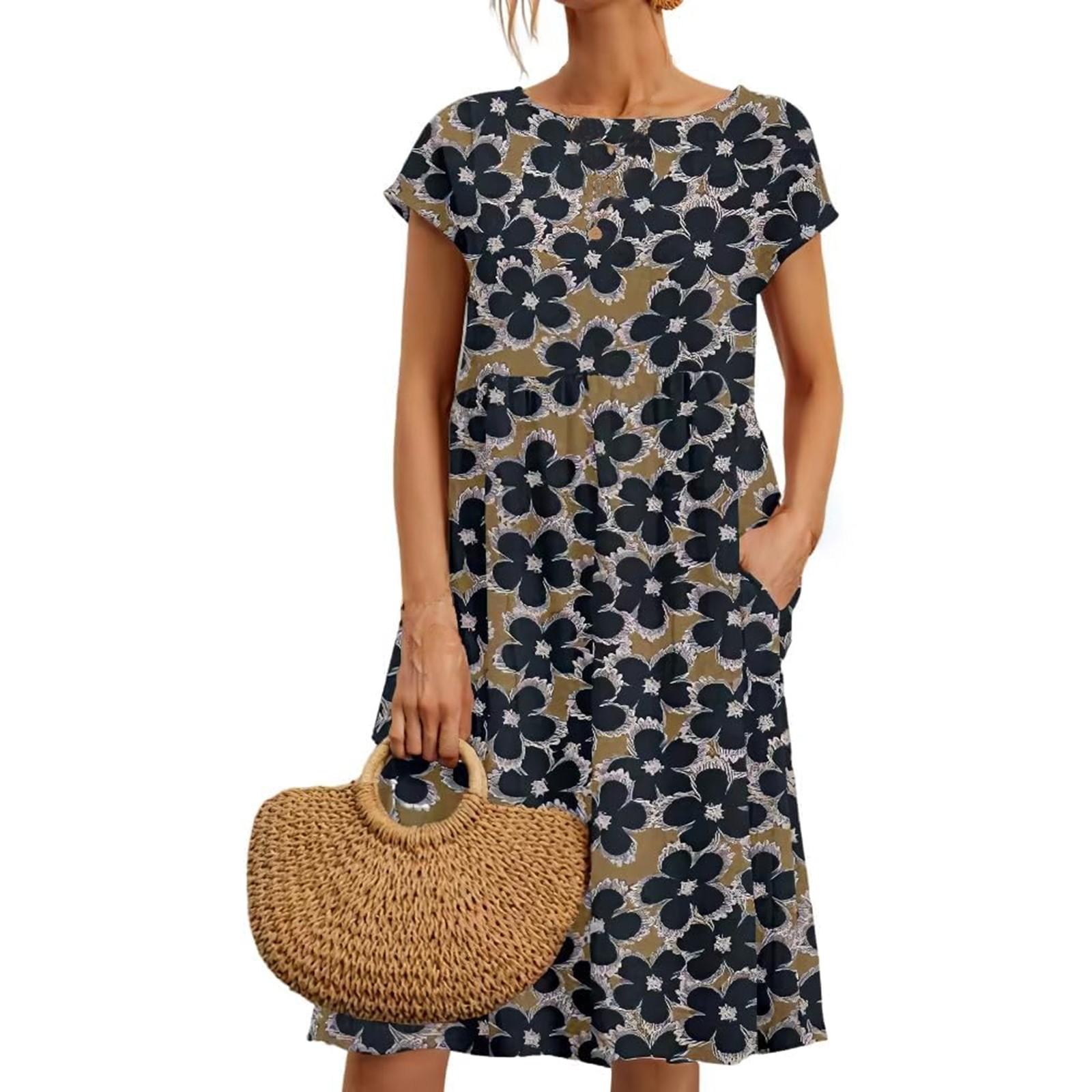 Модное женское свободное летнее платье из хлопка и льна без рукавов с круглым вырезом — фото 2