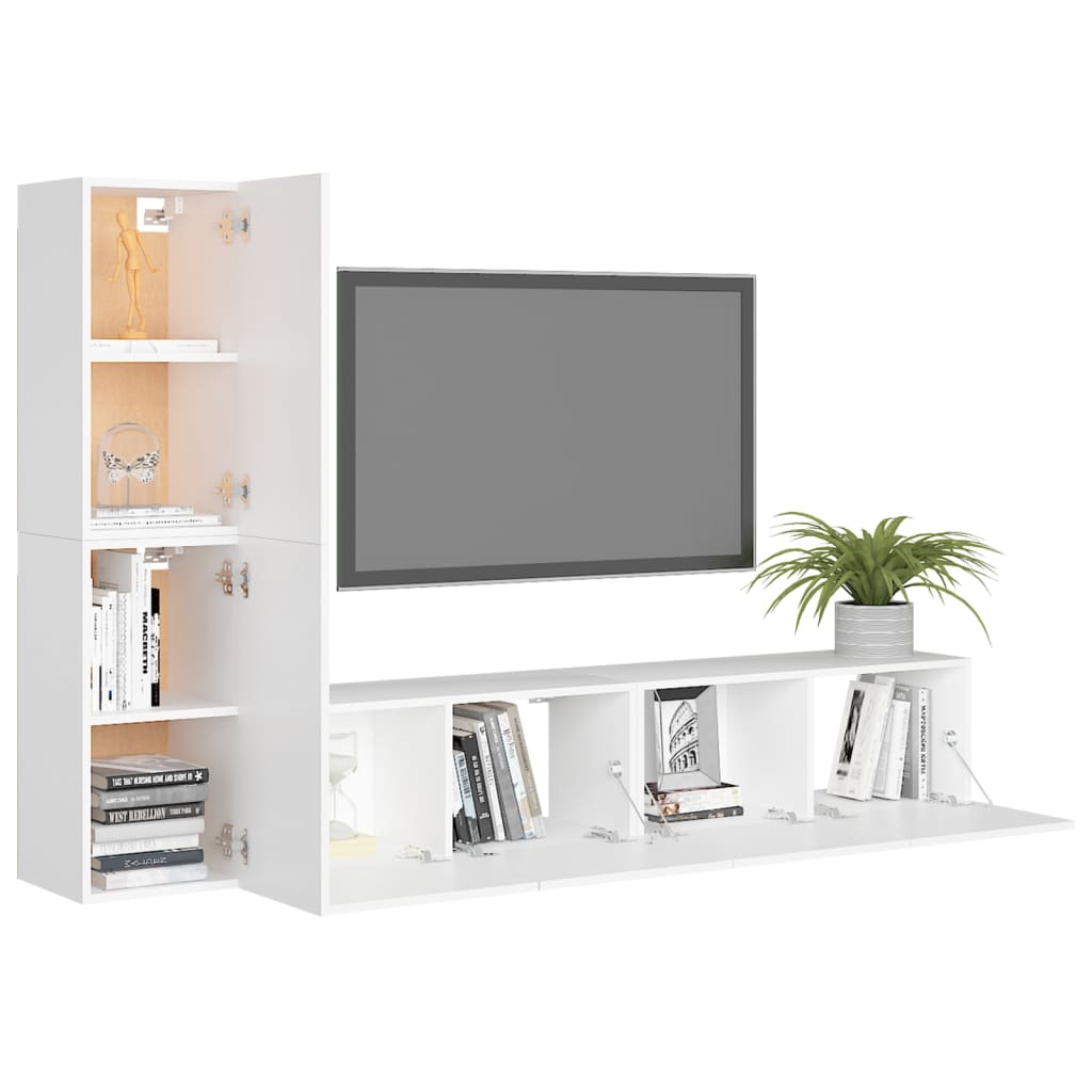 4 piece TV cabinet set white particleboard