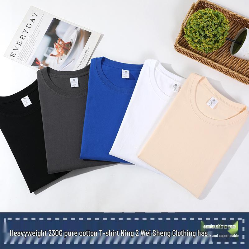 

Вау Кастомная молодежная 230г Тяжелая футболка с круглым вырезом Мужская 100% хлопок Однотонная Medium