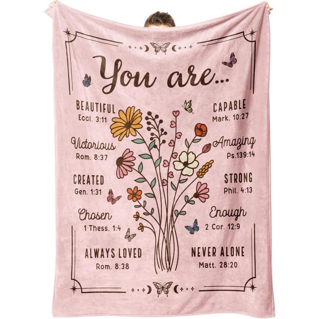 

Christian Floral Throw Blanket Inspirational Scripture Faith Gift for Women Religious Birthday Gift for Mom Sister Daughter 75x90cm