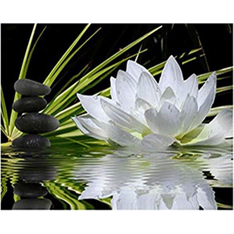 

5D полная круглая алмазная вышивка цветы лотоса Алмазная мозаика домашняя декоративная алмазная живопись 40x50 см Full Round 20x30CM