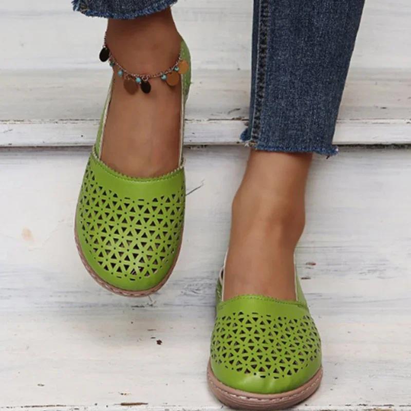 Rimocy Pink Leather Hollow Out Loafers Women 2025 Autumn Slip On Wedges Sneakers Women Plus Size 35-44 Casual Flats Shoes Woman