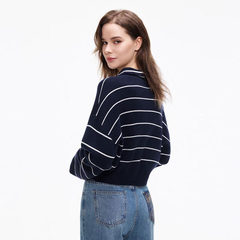 SheTu Women's Polo Collar Striped Knit Pullover