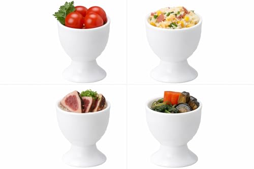Set of 5 White Egg Stands [Diameter 4.9cm X Height 6.3cm, 71g, Made In Japan, Dishwasher Safe]