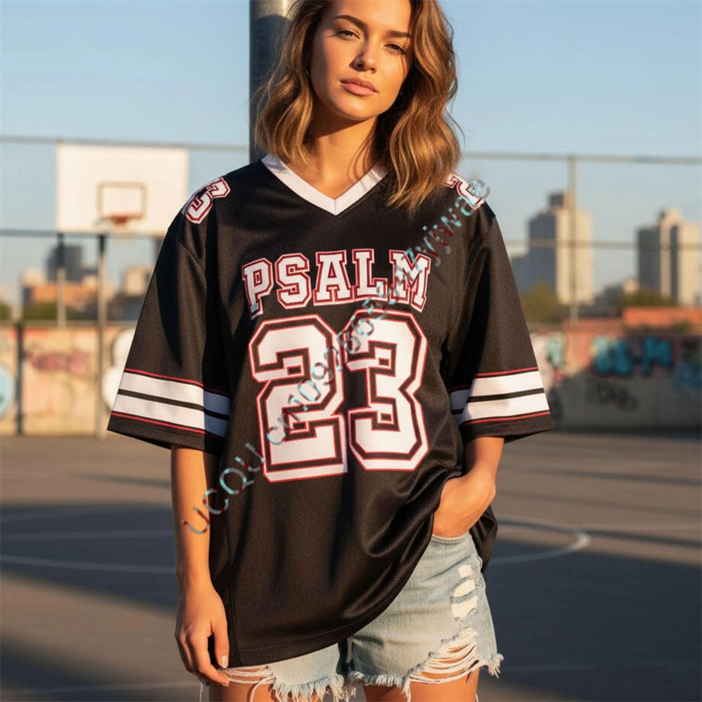Psalm 23 Jersey Shirt Jesus Christian Bible Verse Football Jersey Fashion Casual Street Top Summer Men s and Women s T-shirt S