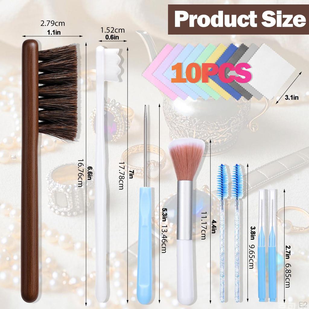 18x Jewelry Cleaning Set Polish Cloth Pin Big Small Hole Brush Cleaner Tool Crevice for