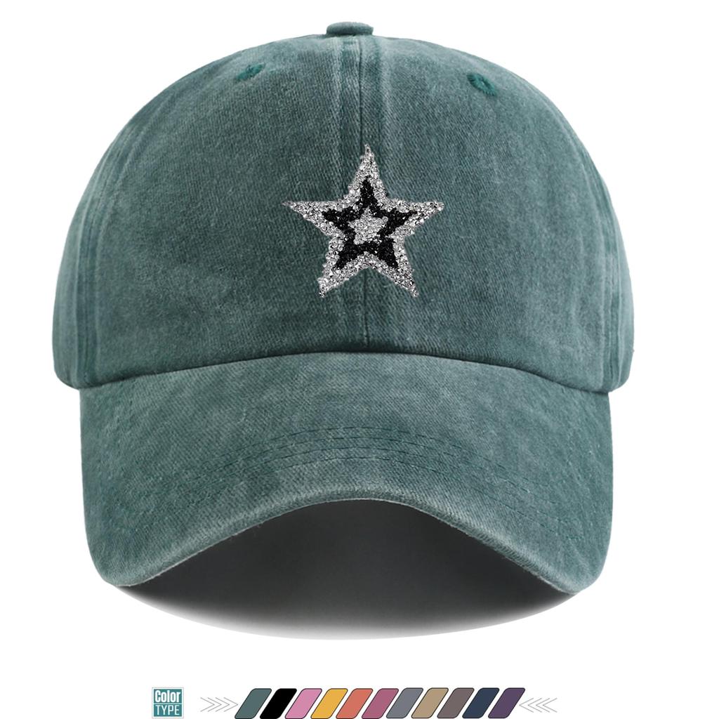 Pc Sparkling Rhinestone Star Trucker Hat Unisex Baseball Cap with Rhinestone FivePointed Star Print Adjustable Buckle Closu