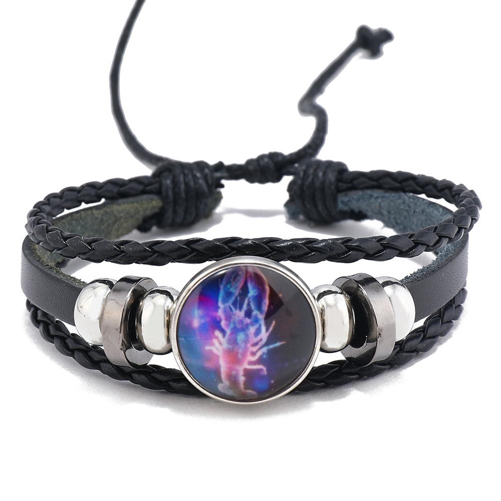 Bracciale Coppia Corda Mano 12 Costellazioni Multistrato Intrecciato Luminoso Gioiello, Unisex, San Valentino, Regalo di Compleanno