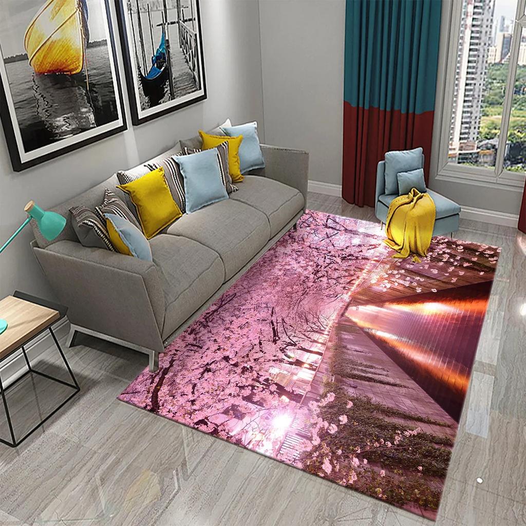 3D Pink Cherry Blossoms Pattern Carpet for Living Room Bedroom Kitchen Area Rug Carpet Home Decor Parlor Floor Mat Anti-Slip Rug