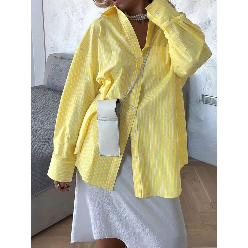 Loose Striped Shirt Fashion Style New Fashion Casual Loose Long Sleeves Shirt Stripes Tops