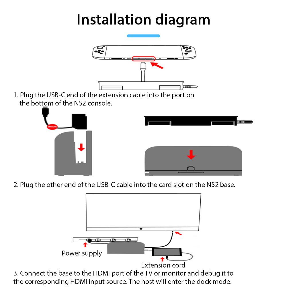 For Switch 2 Host Base Extension Cable With 2M Type-C For NS2 Base TV Adapter Dock Projection For Nintendo Switch 2 Accessories