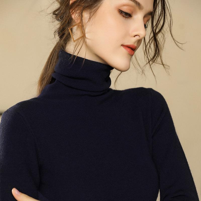 Women Autumn Winter Tight High Neck Sweater Long Sleeve Short Knit Top Turtle Neck Slim Fit Base Layer Shirt