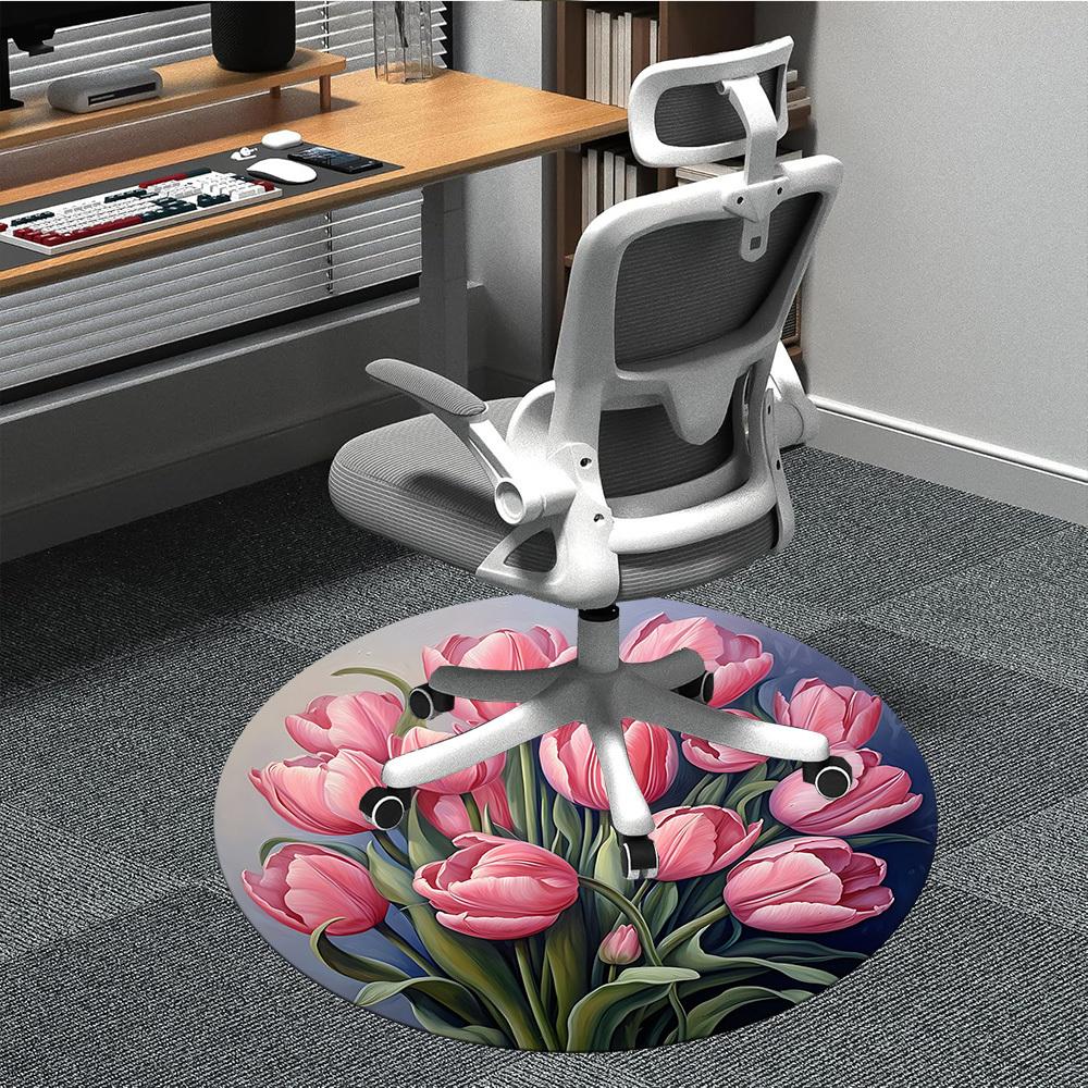 

1pc Pink Tulips Chair Carpet for Office, Soft Comfortable Mat For Office, Living Room, Bedroom, Machine Washable Carpet yy251112009 80cm by 80cm