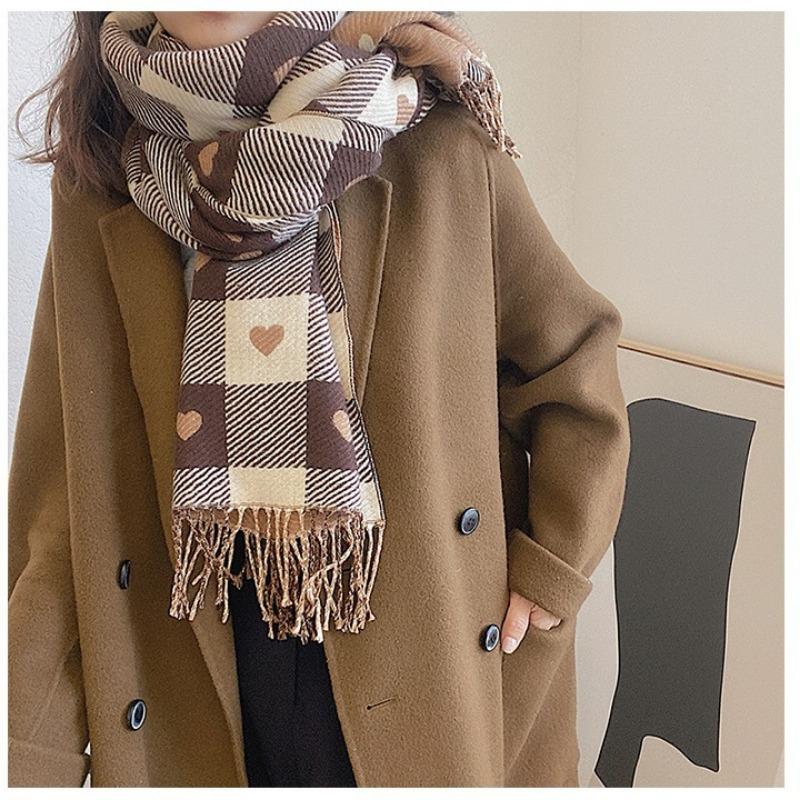 Love plaid double-sided thickened warm imitation cashmere scarf women's autumn and winter office air conditioner shawl scarf