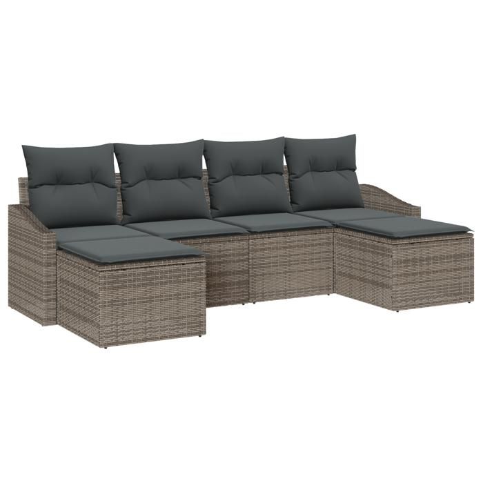 VidaXL Ensemble de canapé de jardin 6 pièces avec coussins gris en rotin synthétique 3346829
