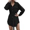 Casual versatile retro long-sleeved lapel solid color shirt skirt