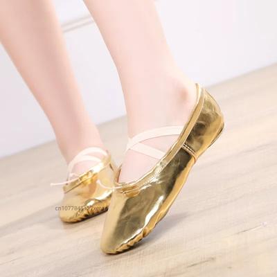 Scarpe da ballo per bambini, Zampe di gatto per ballerini di balletto per adulti, Scarpe da allenamento a suola morbida, Pelle dorata, Scarpe da yoga argentate per performance