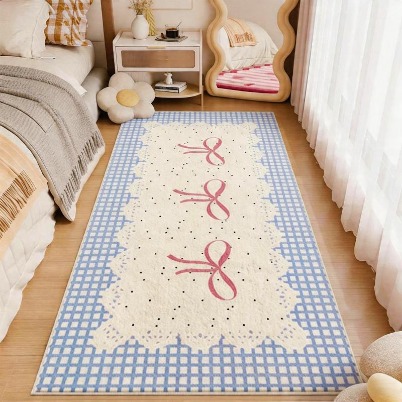 Bow Plaid Pattern Rugs for Bedroom Thicken Plush Bedside Floor Mat Washable Living Room Decoration Carpet Fluffy Soft Lounge Rug