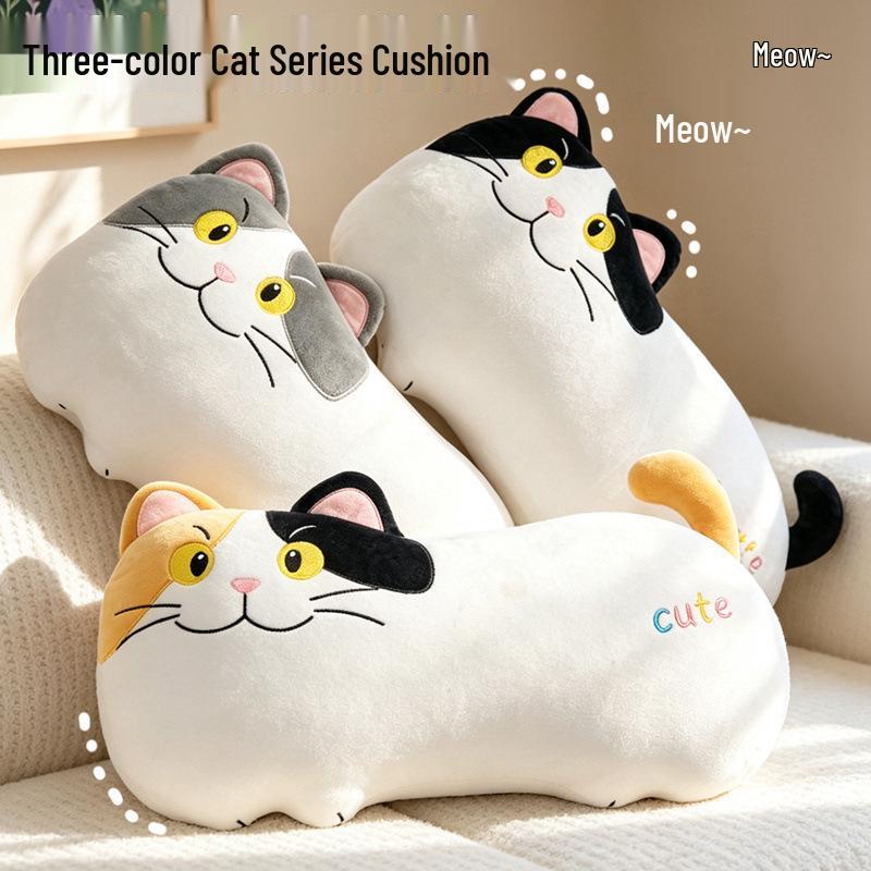 Cute Cat Plush Pillow Doll - Soft Living Room Cushion & Birthday Gift for Girls