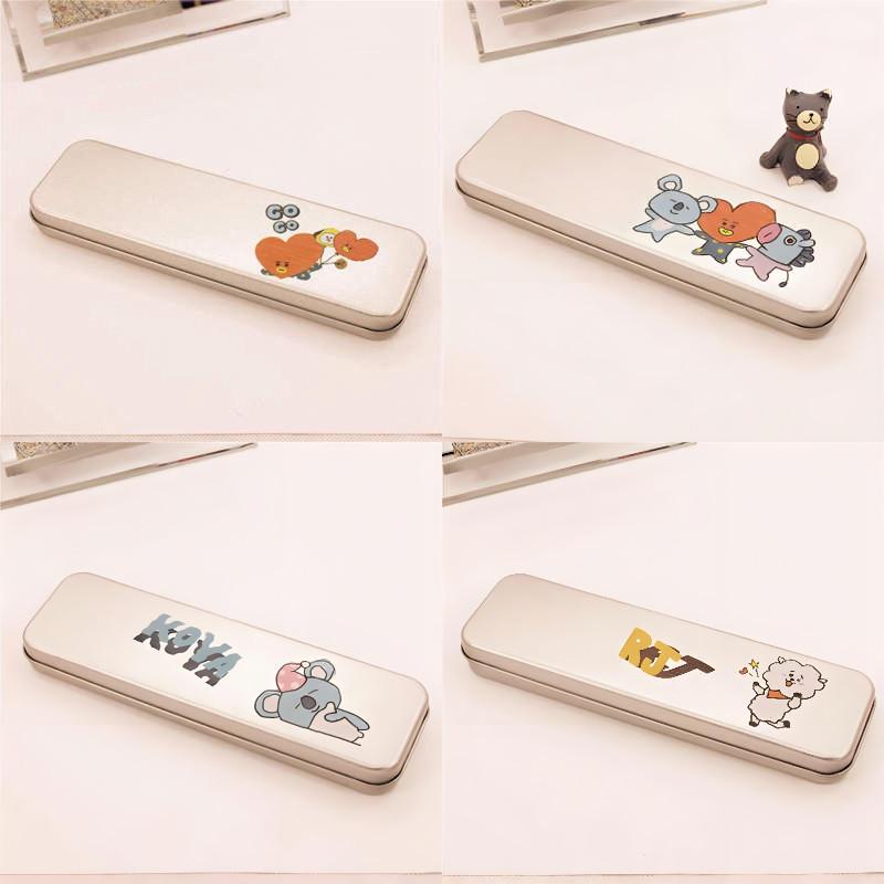 Bts Kpop Bt21 Metal Cartoon Pencil Box Shooky Chimmy Pen Study Stationery Case