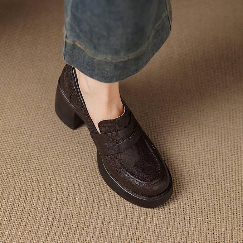 

Новые женские туфли-лодочки на высоком каблуке, однотонные, из овчины, удобные, на толстой подошве, нескользящие, с низким верхом, женские туфли большого размера, лоферы на четыре сезона 40 коричневый