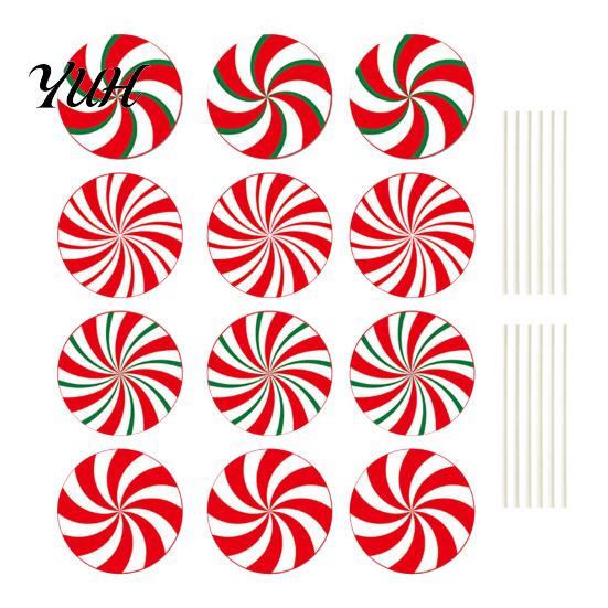Weather Resistant Christmas Lawn Art 12Pcs Candy Yard Stakes, Hollow Board Garden Decor with Metal Spikes, Easy Install Signs Red White Green Outdoor