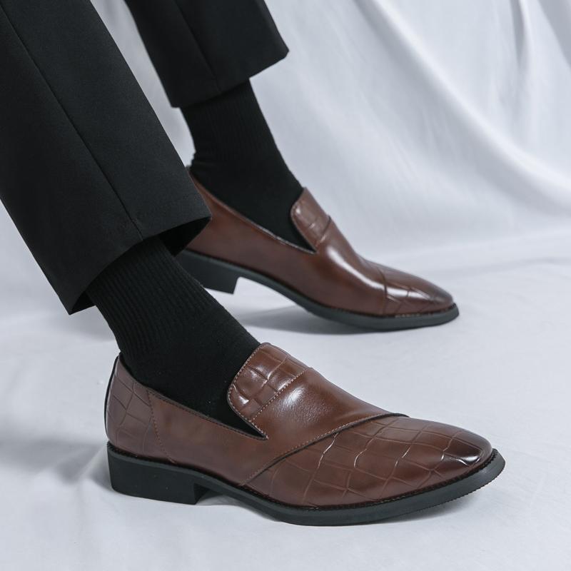 Luxury Brand Men Leather Shoes Black Slip On Croc Print Casual Mens Dress Shoes Wedding Office Banquet Loafers Shoes Men