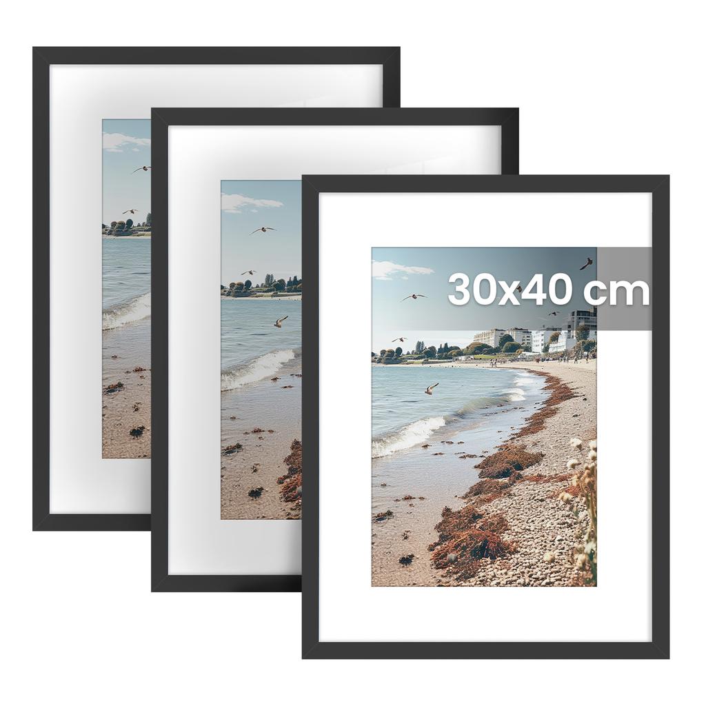 SONGMICS 30x40cm Frame, Set of 3 Picture Frames, Wall Hanging, PVC, Black