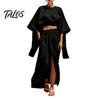 Women Relaxed Fit Suit Summer 2 Piece Outfits, Batwing Half Sleeve Crop Top Breathable Clothing And High Slit Maxi Skirt Travel Vacation Matching Sets