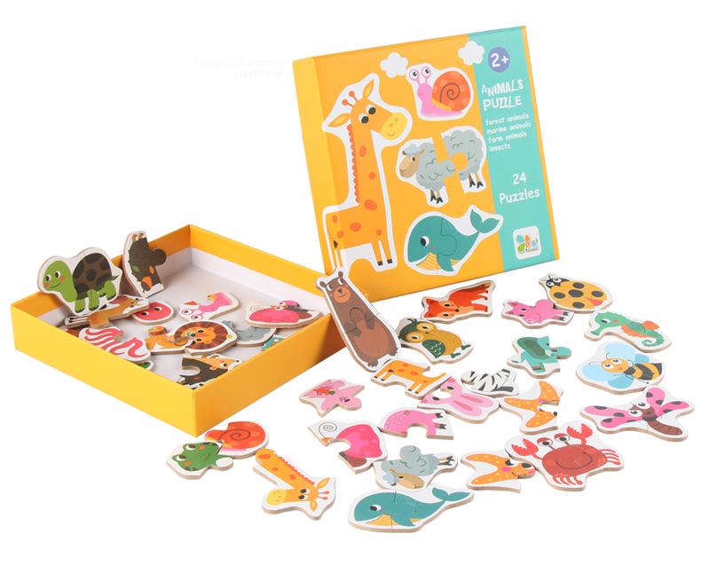 23-Piece Early Education Wooden Puzzle for Kids: Vegetables, Fruits, Animals, Transportation