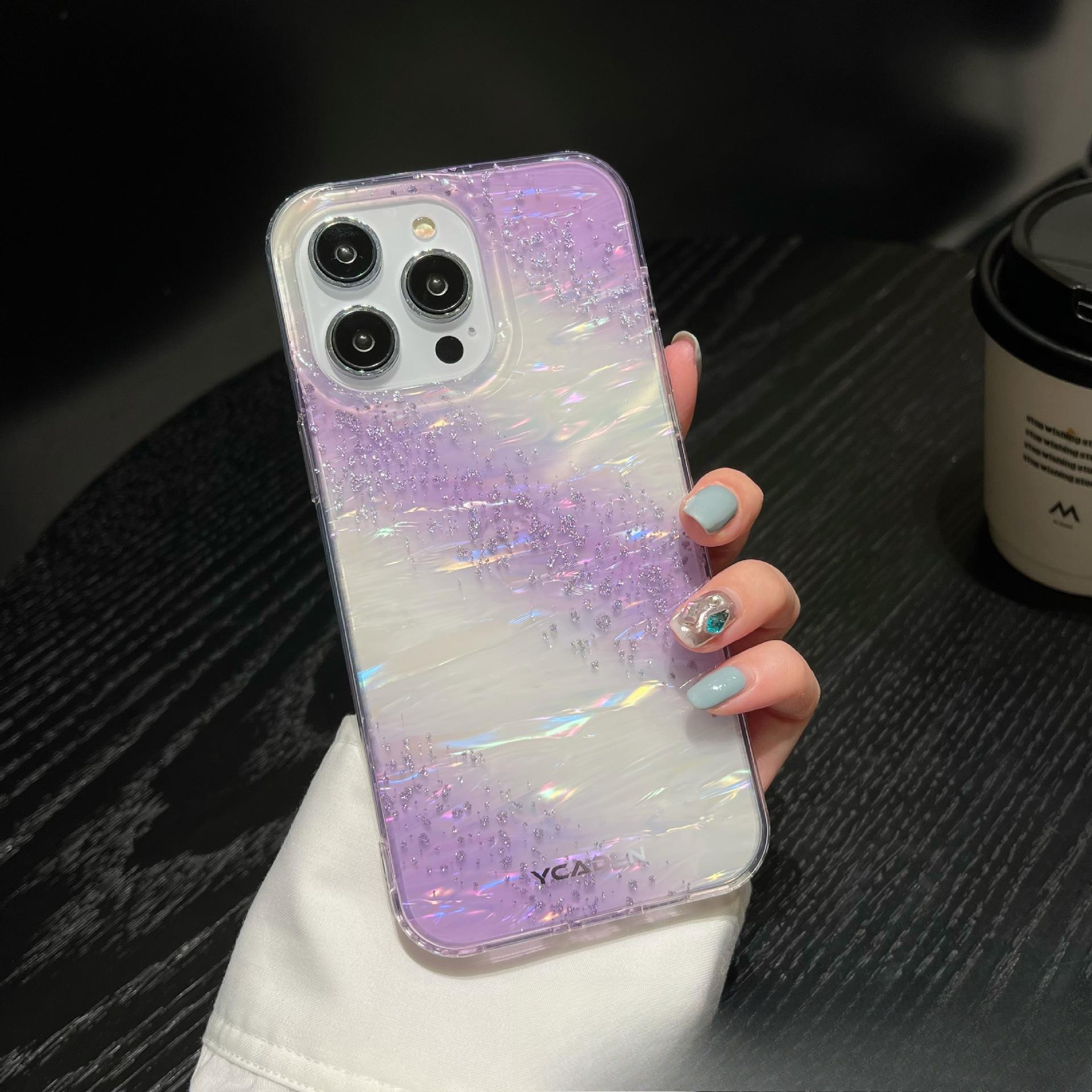 

Чехол с узором «Ракушка» подходит для чехла iPhone 14, iPhone 13 Pro, с градиентным блеском «Облачная звездная река» и противоударными характеристиками Apple 15 фиолетовый