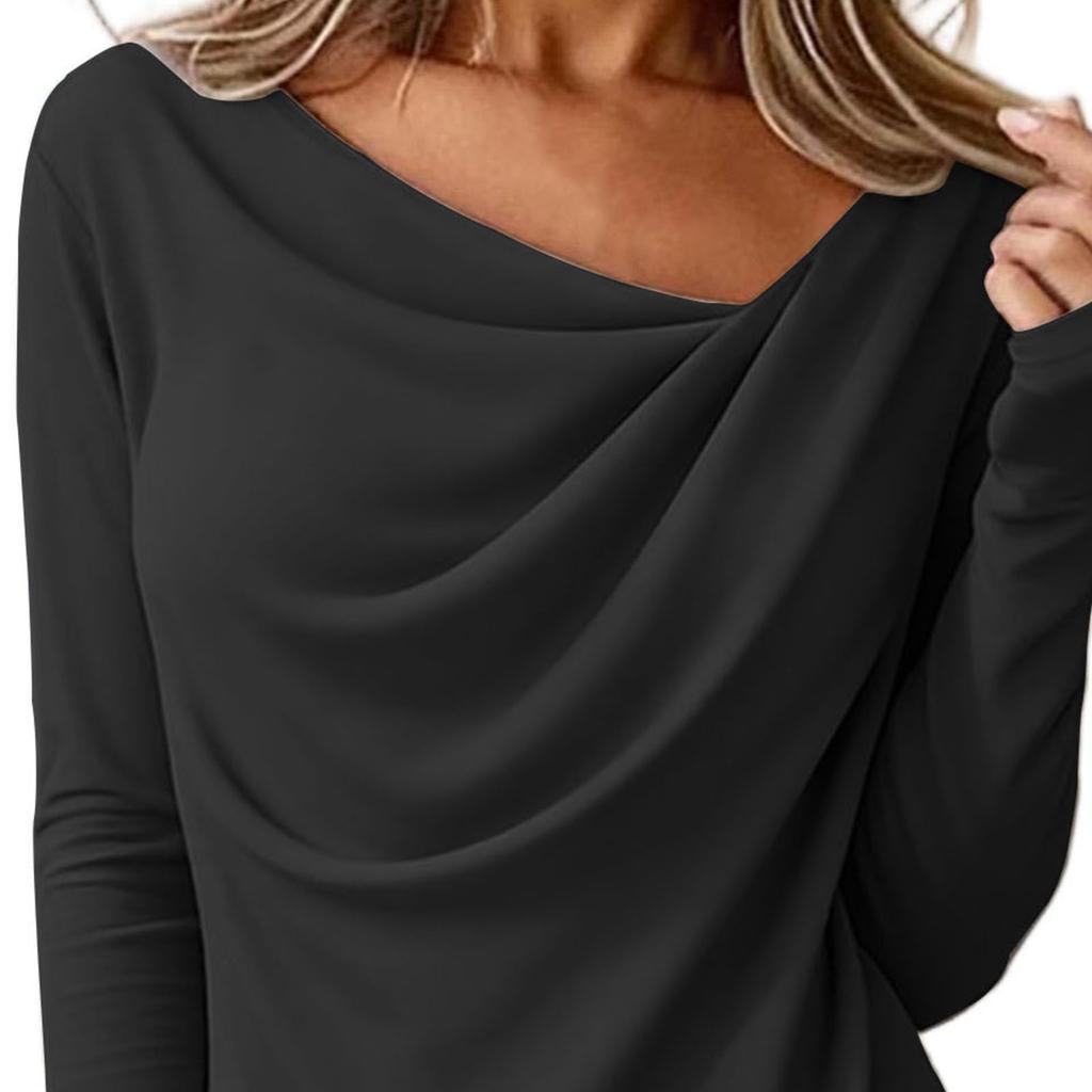Asymmetrisches Langarm-Shirt-Oberteil mit Kragen für Damen