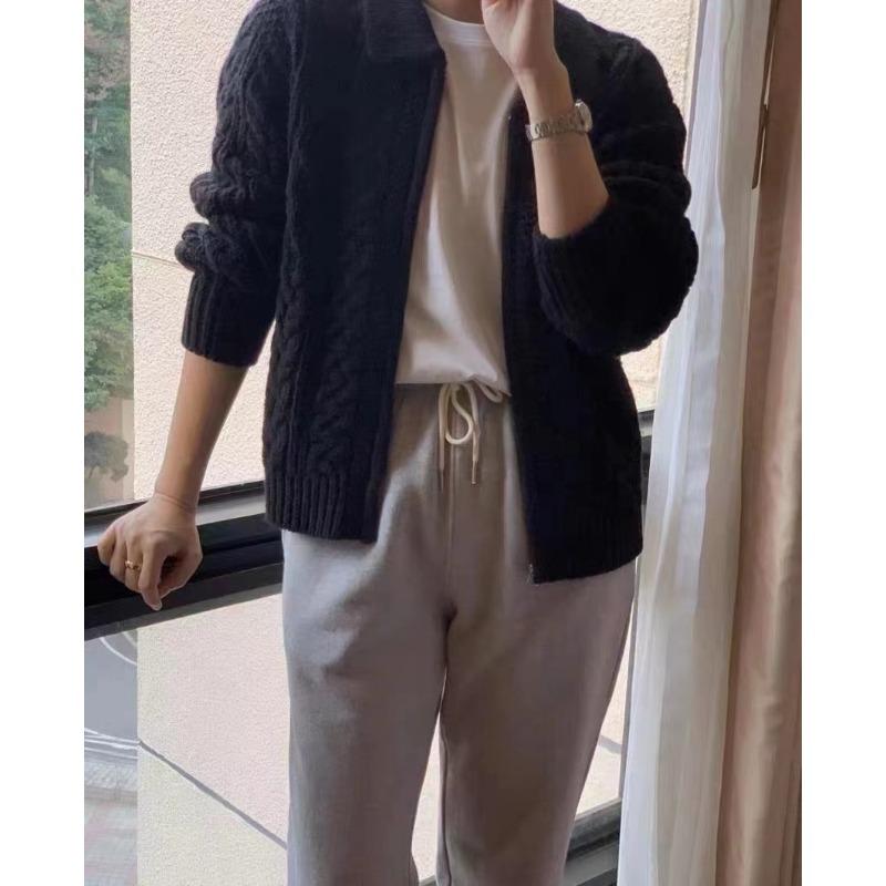 Lapel Twist Zipper Soft Waxy Sweater Jacket Women's Autumn and Winter Retro Thickened Loose Lazy Wind Knitted Cardigan