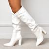 Spring Fashion Pleated Women Boots Chunky High Heels Ladies Boots Sexy Knee High Slip On Pointed Toe Botas Shoes