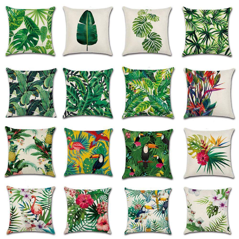 Waist Home Flamingo Bird Throw Pillow Case Bedroom Decoration Green Leaves Printed Cushion Cover