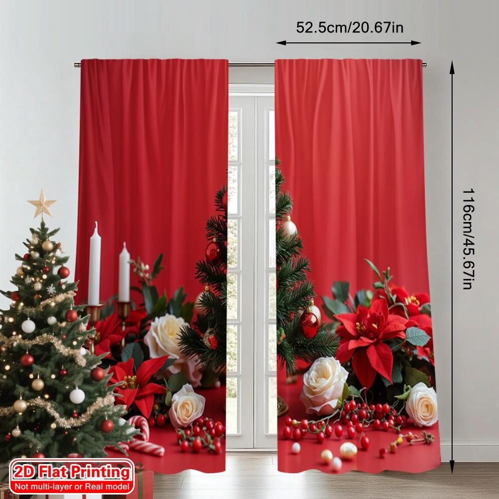 2pcs 2D Flat Printing Merry Christmas Popular Drapes Christmas Poinsettia Roses Candles Polyester Without Electricity Birthday